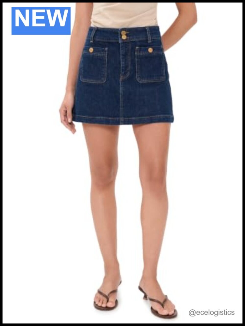 Mini Denim Skirt with Pockets Button Zip